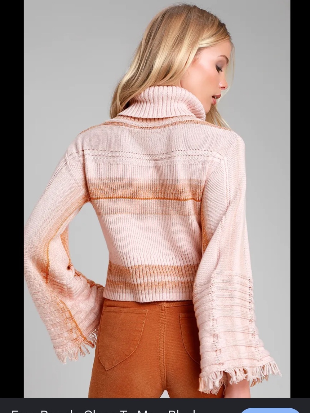 Free people close to me bell sleeve turtleneck sweater in blush womens large